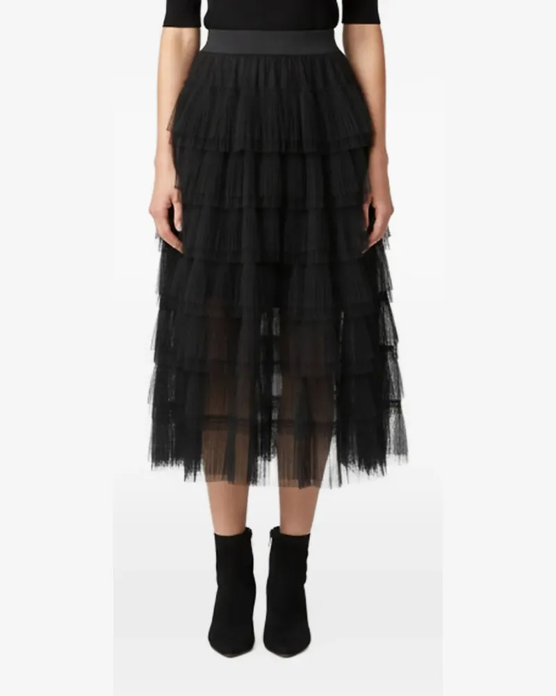 Maje ruffled layered midi skirt - Schwarz Schwarz