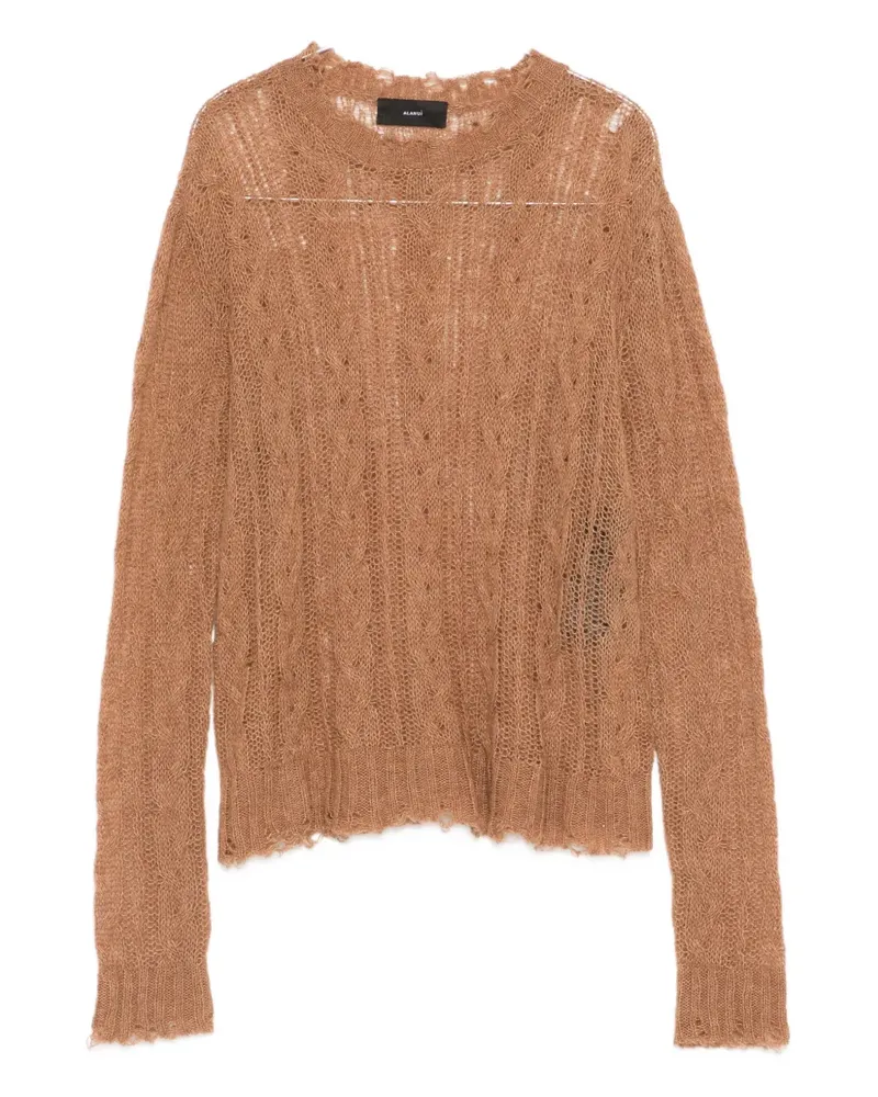 Alanui Ausgefranster Pullover mit Zopfmuster - Braun Braun