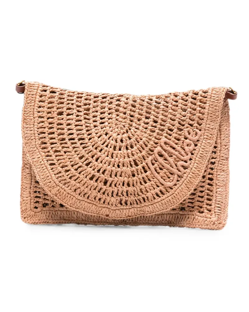 Chloé crochet-knit logo-embroidered clutch bag - Nude Nude
