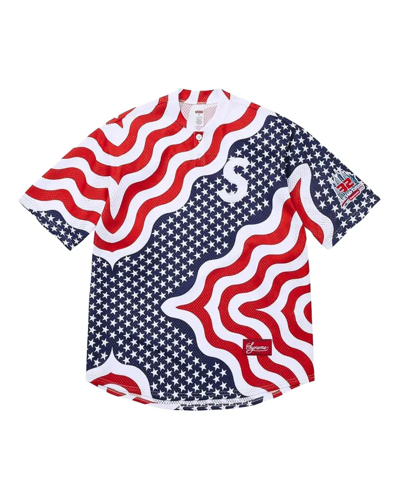 Supreme Being New York USA Shop S Baseball Henley Flag T-Shirt - Weiß Weiß