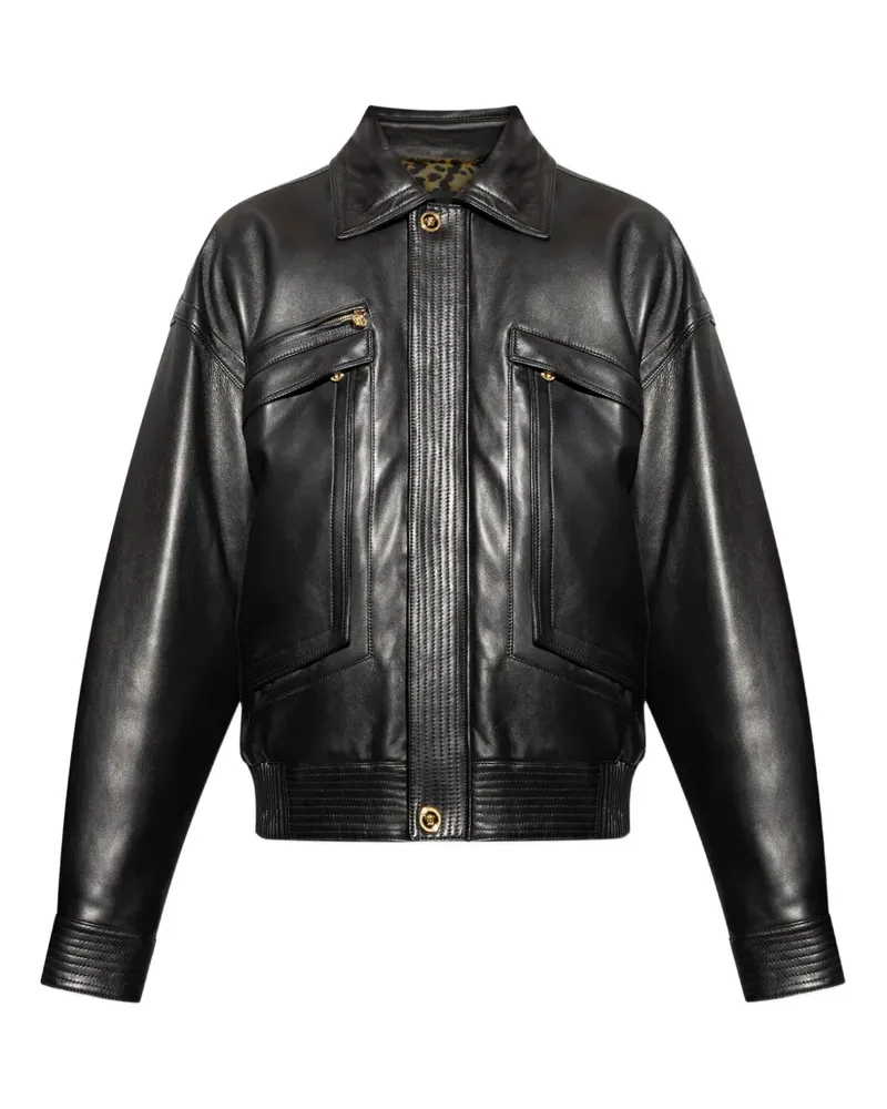 Versace Lederjacke mit Klappentasche - Schwarz Schwarz