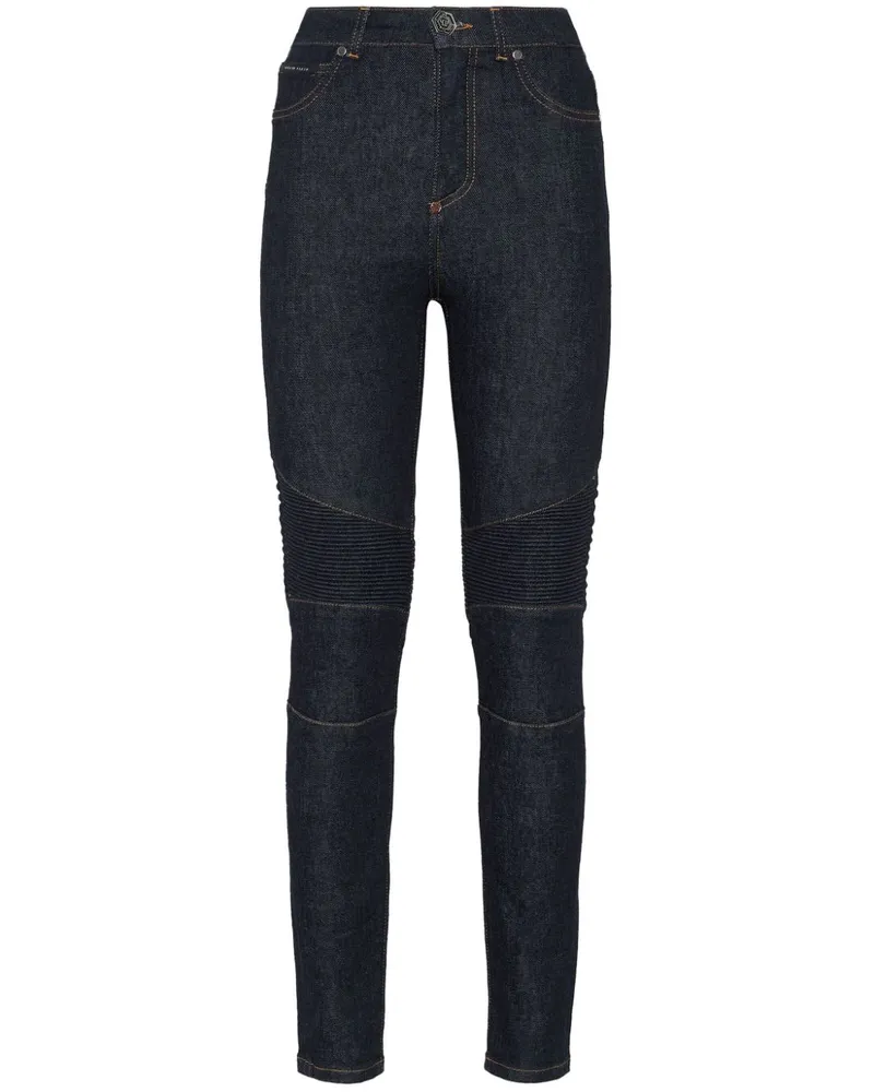 Philipp Plein Skinny-Bikerjeans mit Reißverschlüssen - Blau Blau