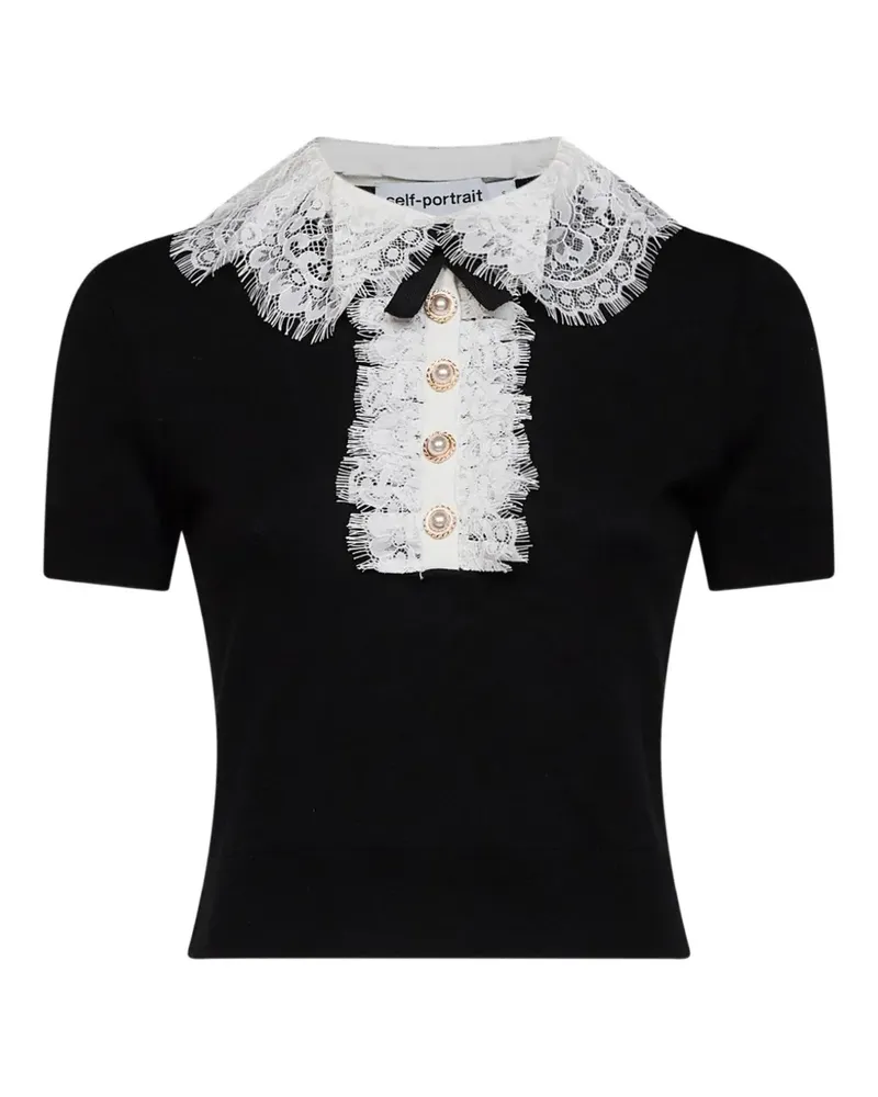 Self-Portrait lace-collar button-up blouse - Schwarz Schwarz
