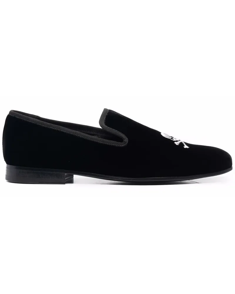 Philipp Plein Samt-Loafer mit Totenkopf - Schwarz Schwarz
