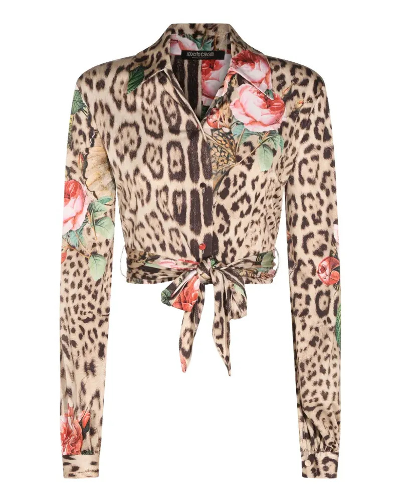 Roberto Cavalli leopard-print floral-print shirt - Nude Nude