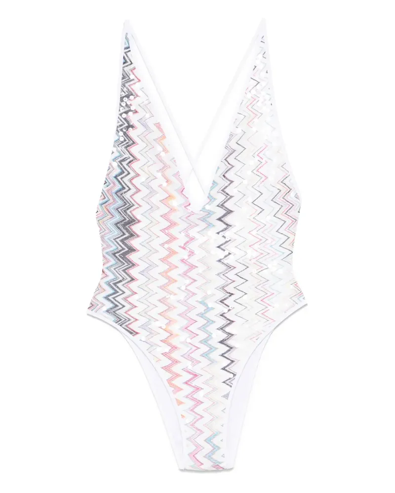 Missoni Badeanzug mit Zickzackmuster - Weiß Weiß