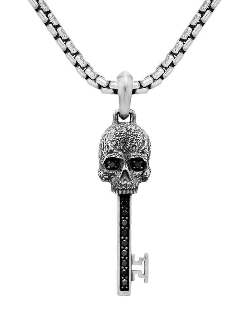 David Yurman Memento Mori Skull Key Amulett mit Diamanten 31,7mm - Silber Silber