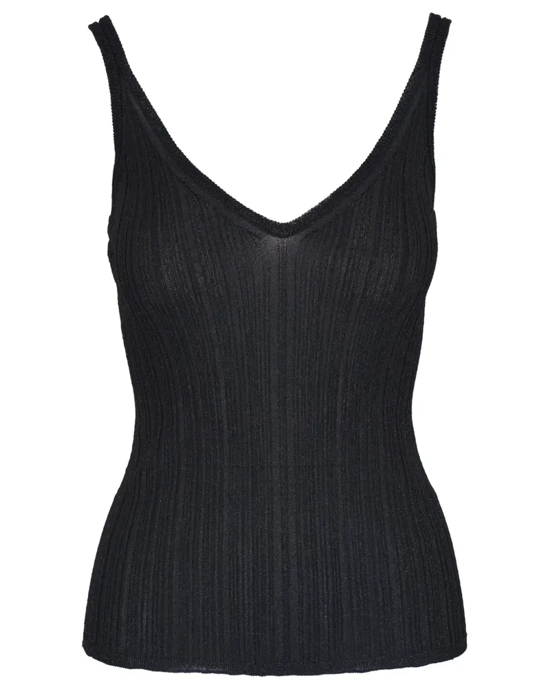 Majestic Geripptes Top - Schwarz Schwarz