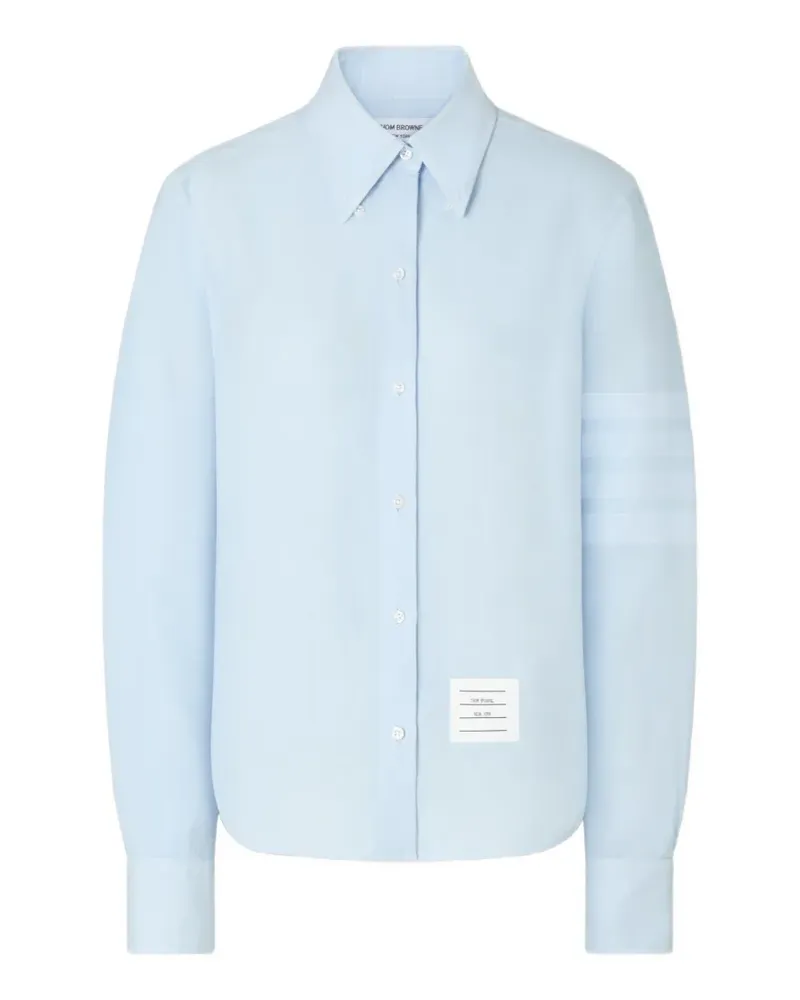 Thom Browne Leinenhemd mit 4-Streifen-Logo - Blau Blau