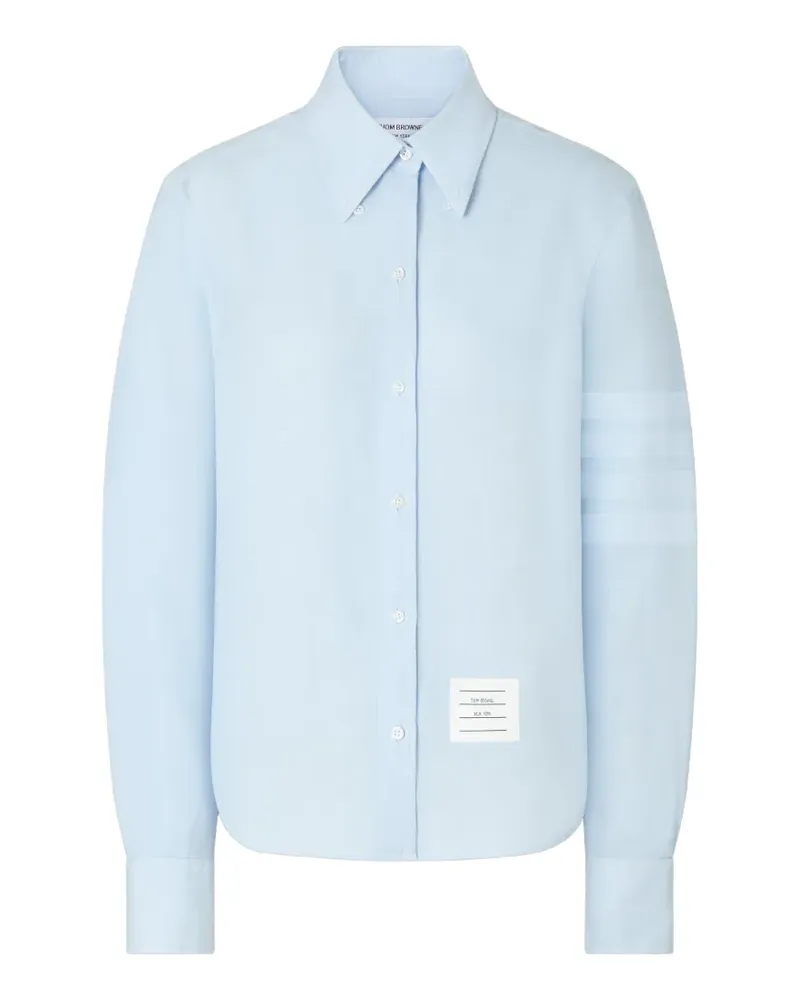 Thom Browne Leinenhemd mit 4-Streifen-Logo - Blau Blau