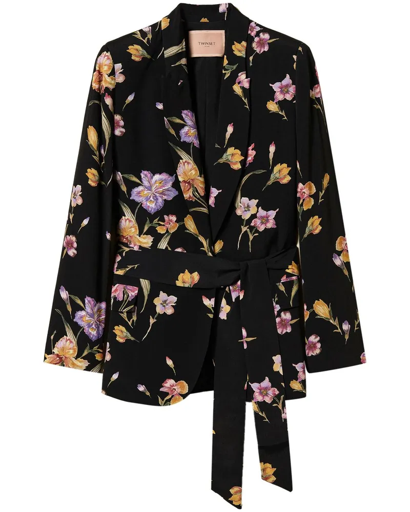 Twin-Set Jacke mit Blumen-Print - Schwarz Schwarz