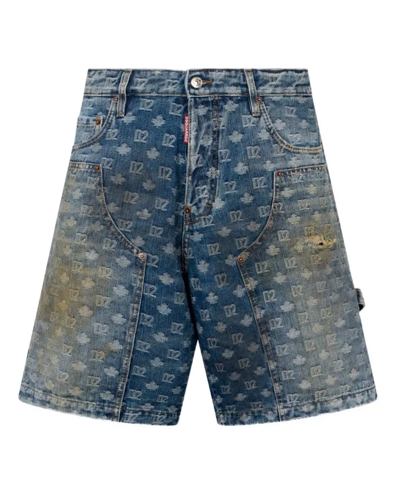 Dsquared2 Carpenter-Shorts mit D2-Monogramm im Dirty-Wash-Look - Blau Blau