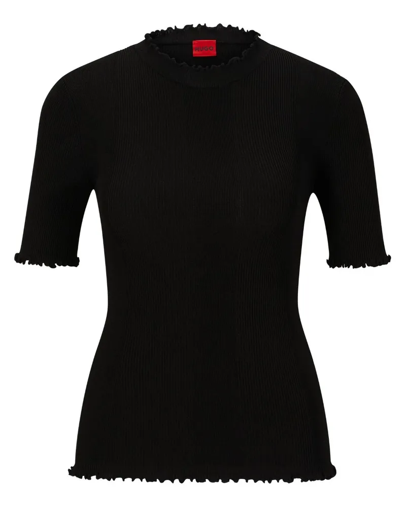 HUGO BOSS Geripptes Strickoberteil - Schwarz Schwarz