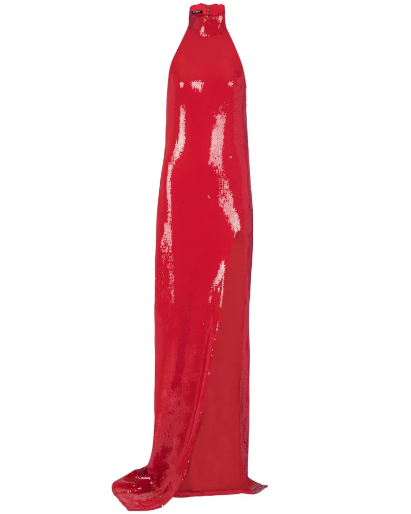 Balmain Maxikleid mit Pailletten - Rot Rot