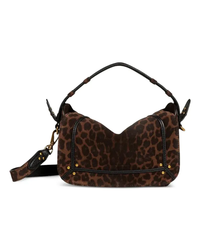 Jérôme Dreyfuss S Pepito Schultertasche mit Leoparden-Print - Braun Braun