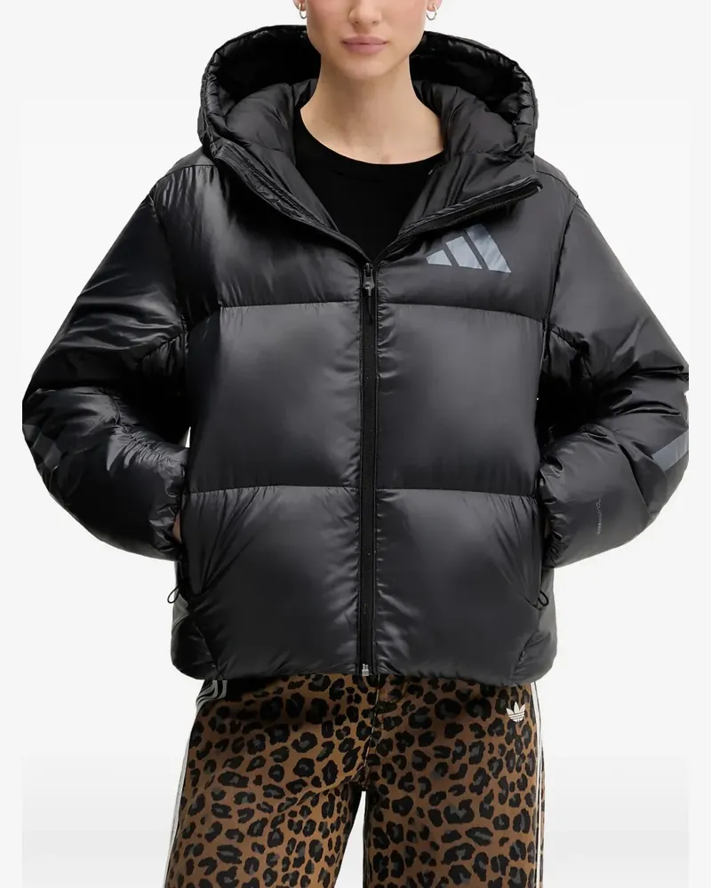 adidas logo-print hooded jacket - Schwarz Schwarz