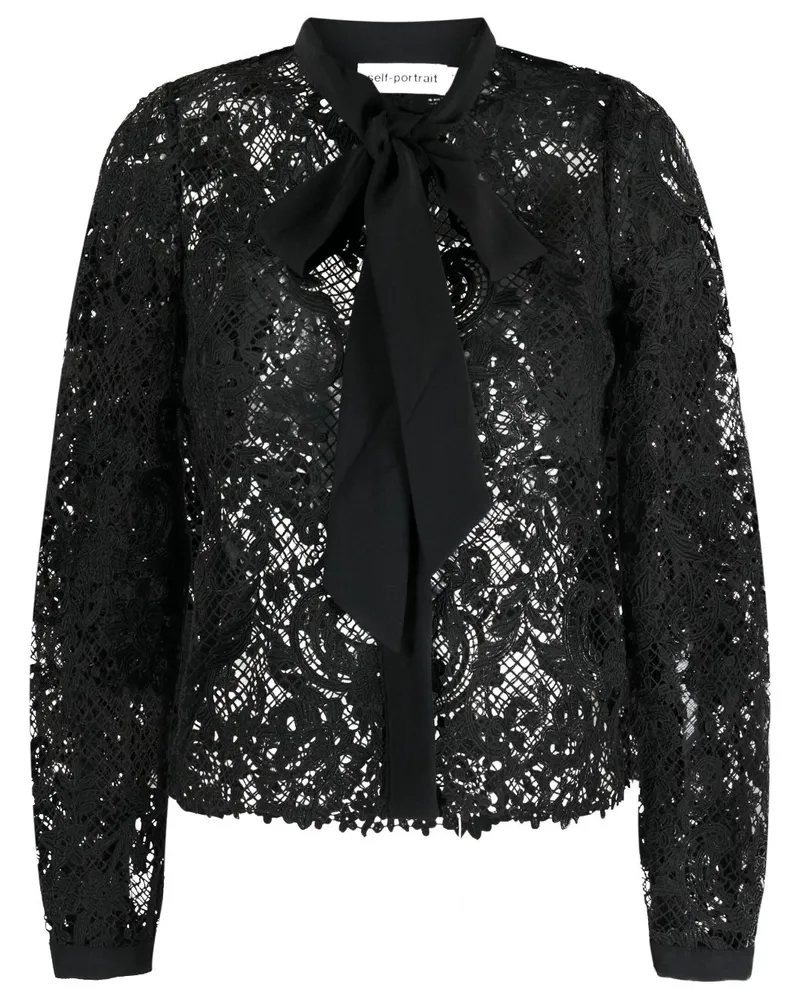 Self-Portrait Hemd mit Schleifenkragen - Schwarz Schwarz