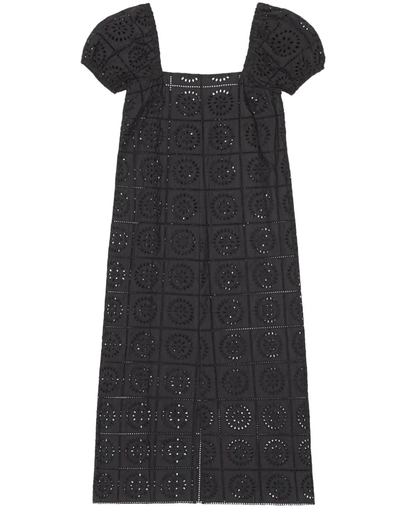 Ganni Midikleid mit Lochstickerei - Schwarz Schwarz