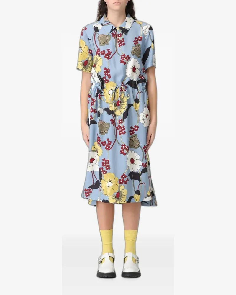 Marni floral-print drawstring-waist midi dress - Blau Blau