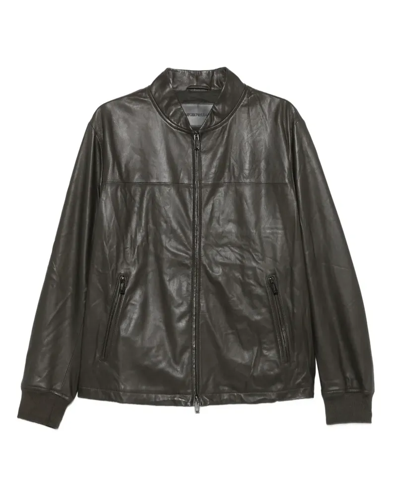 Emporio Armani Lederjacke mit Reißverschluss - Schwarz Schwarz