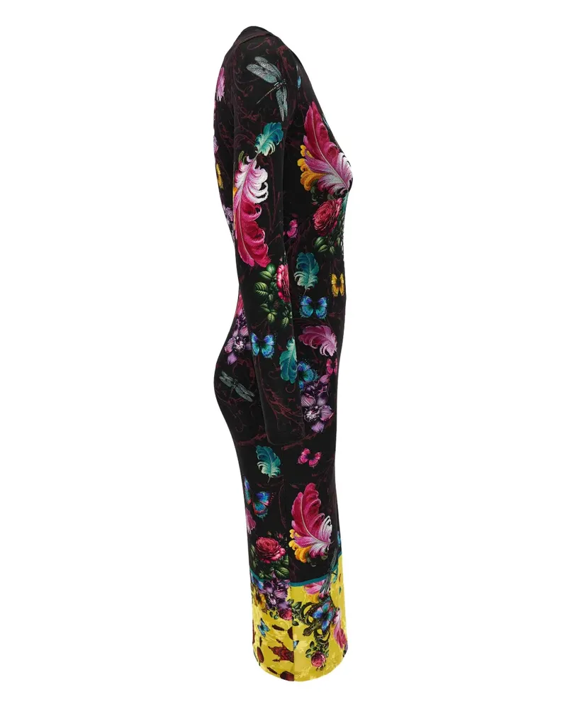 Versace Jeans Midikleid mit Blumen-Schmetterling-Print - Schwarz Schwarz