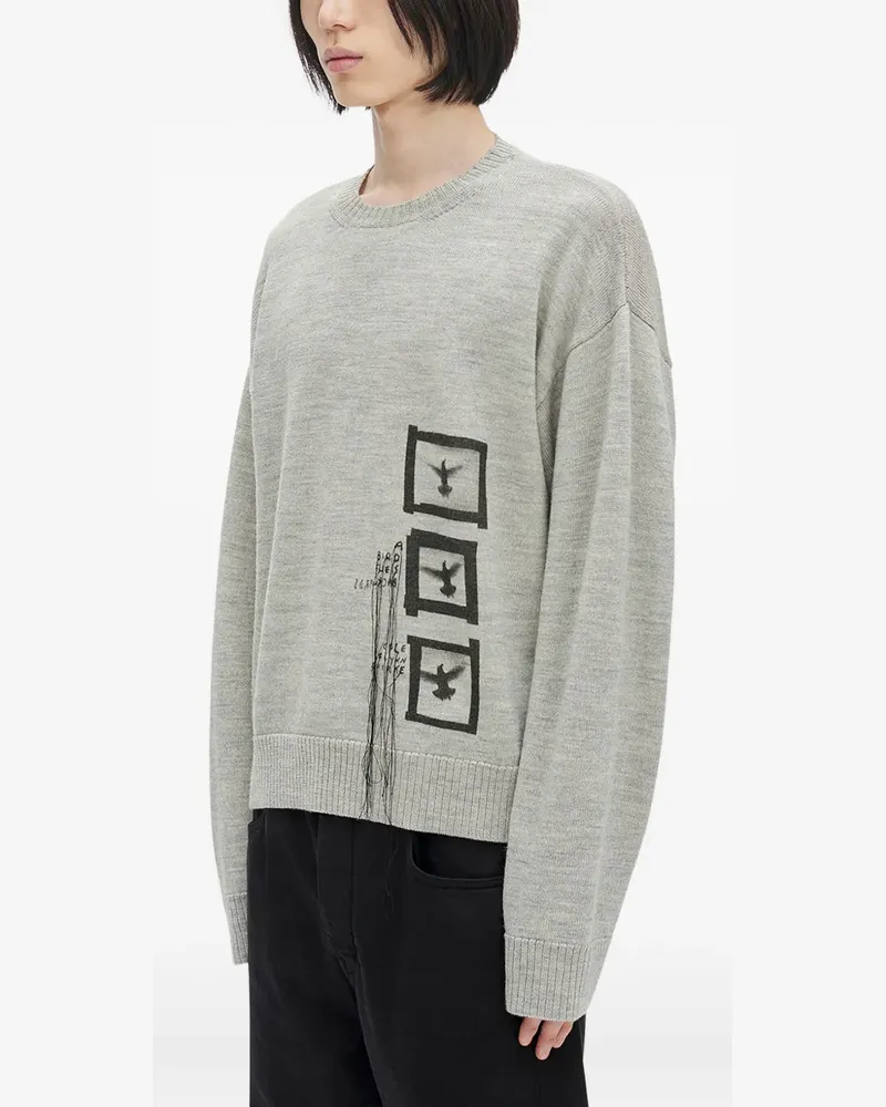 Ann Demeulemeester Pullover mit Vogel-Print - Grau Grau