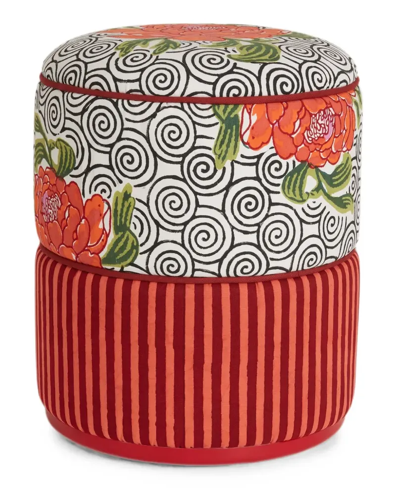 Lisa Corti Gestreifter Ottoman Hocker mit Blumen-Print - Rot Rot