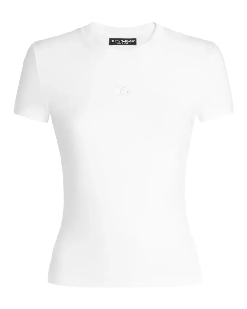 Dolce & Gabbana Jersey T-Shirt mit GG-Stickerei - Weiß Weiß