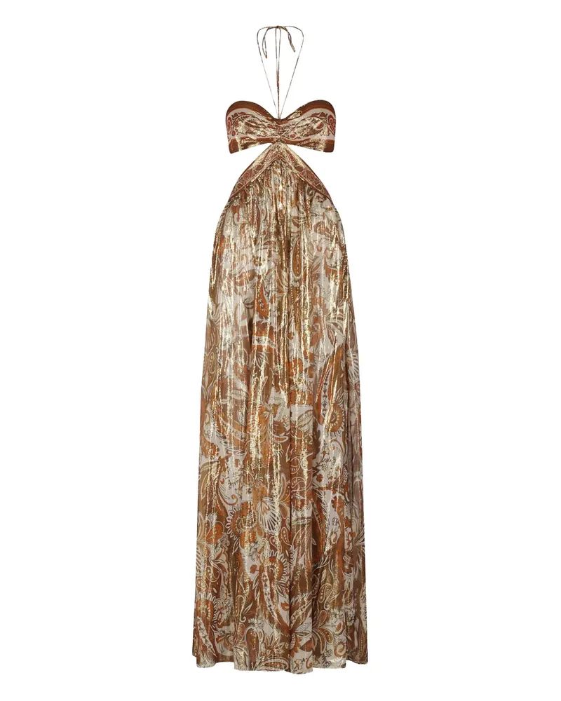 Retrofête Kimmy Cut-Out-Kleid mit Paisley-Print - Braun Braun