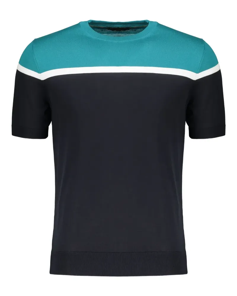 MOORER Gestricktes Ethan T-Shirt - Blau Blau