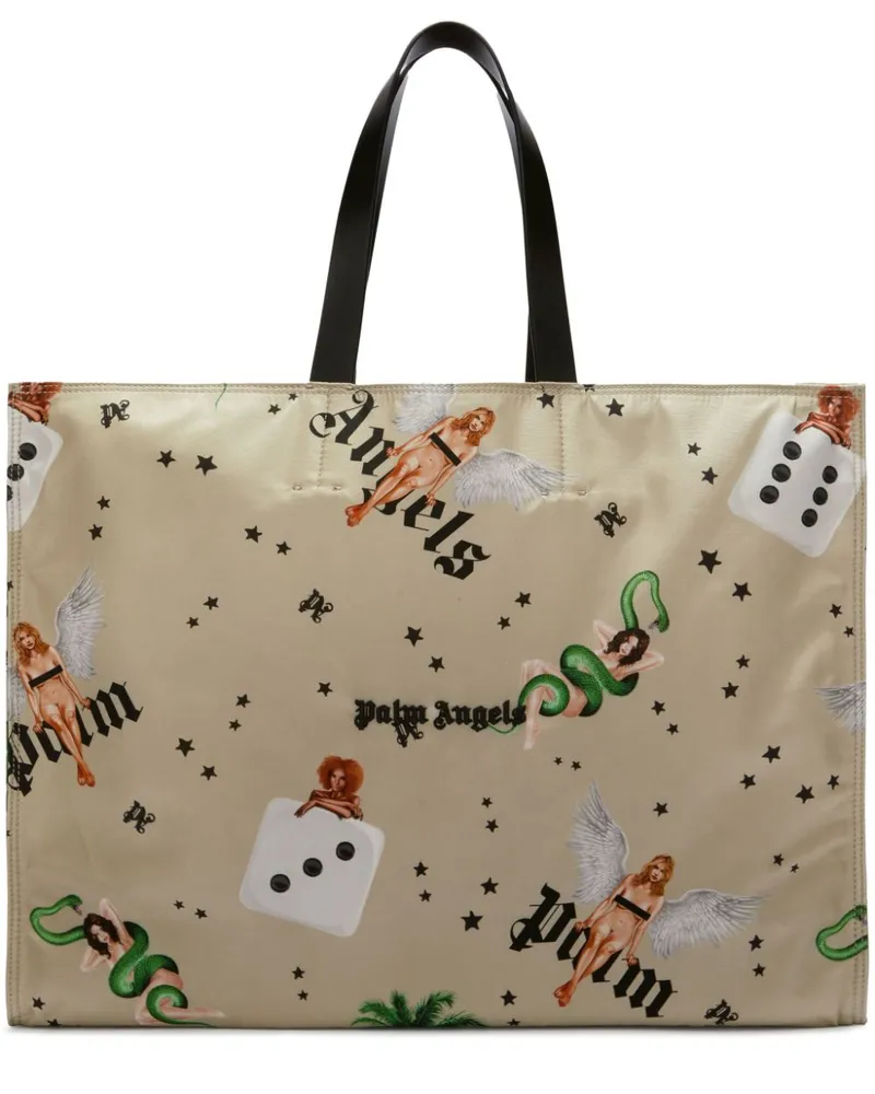 Palm Angels Tote Bag mit Pin-up - Nude Nude