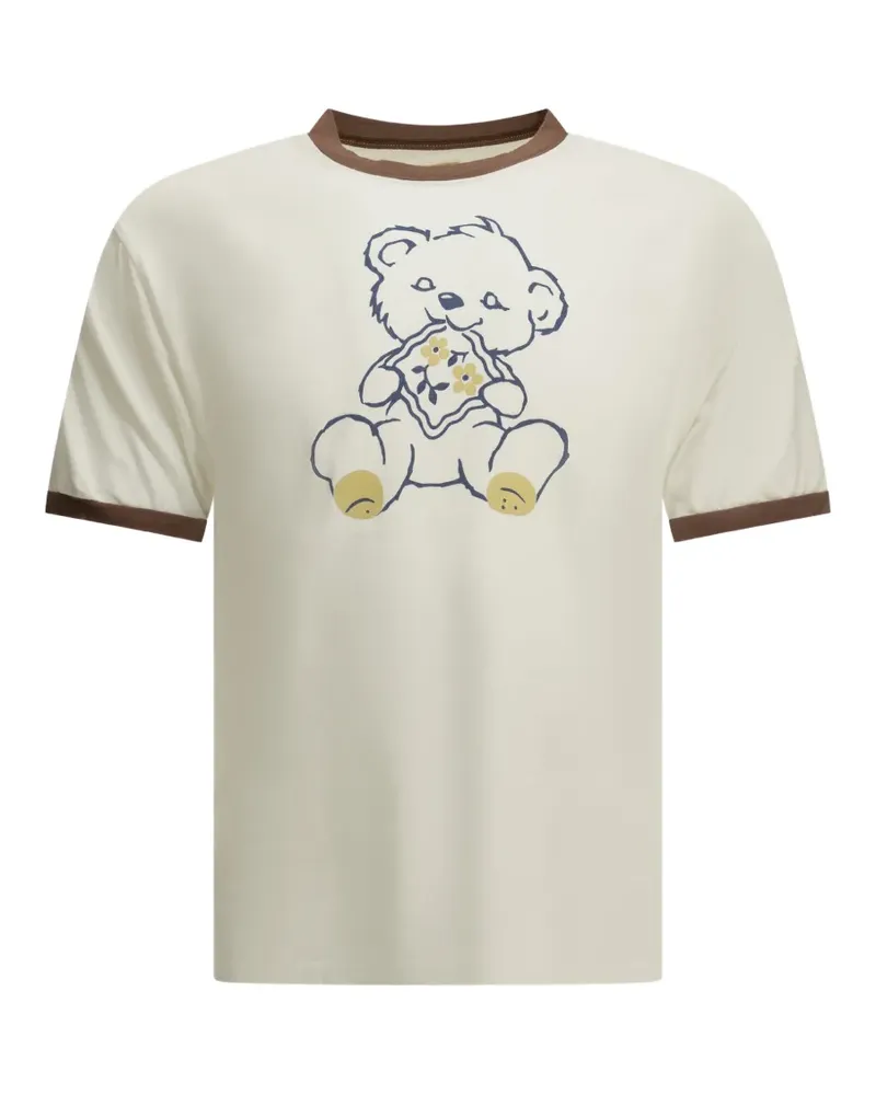 KAPITAL Ringer-T-Shirt mit Bären-Print - Weiß Weiß