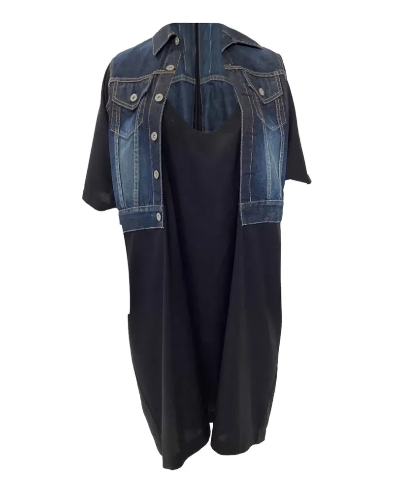 Junya Watanabe denim-panel midi dress - Schwarz Schwarz