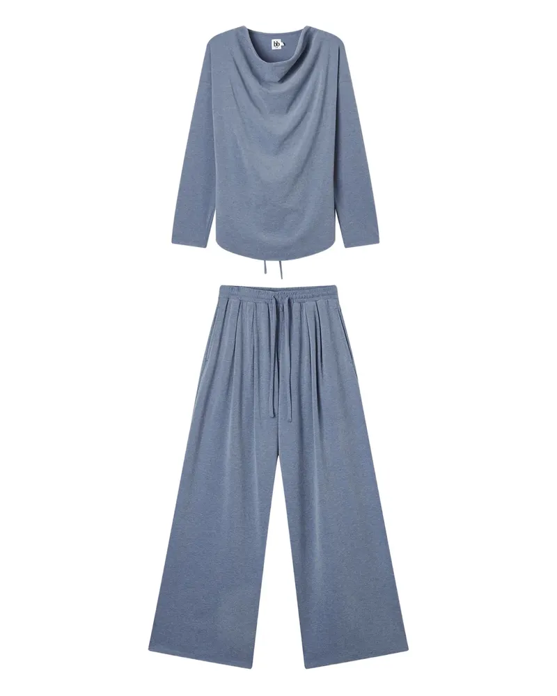 b+ab Set aus Hose und Oberteil mit Bindegürtel - Blau Blau