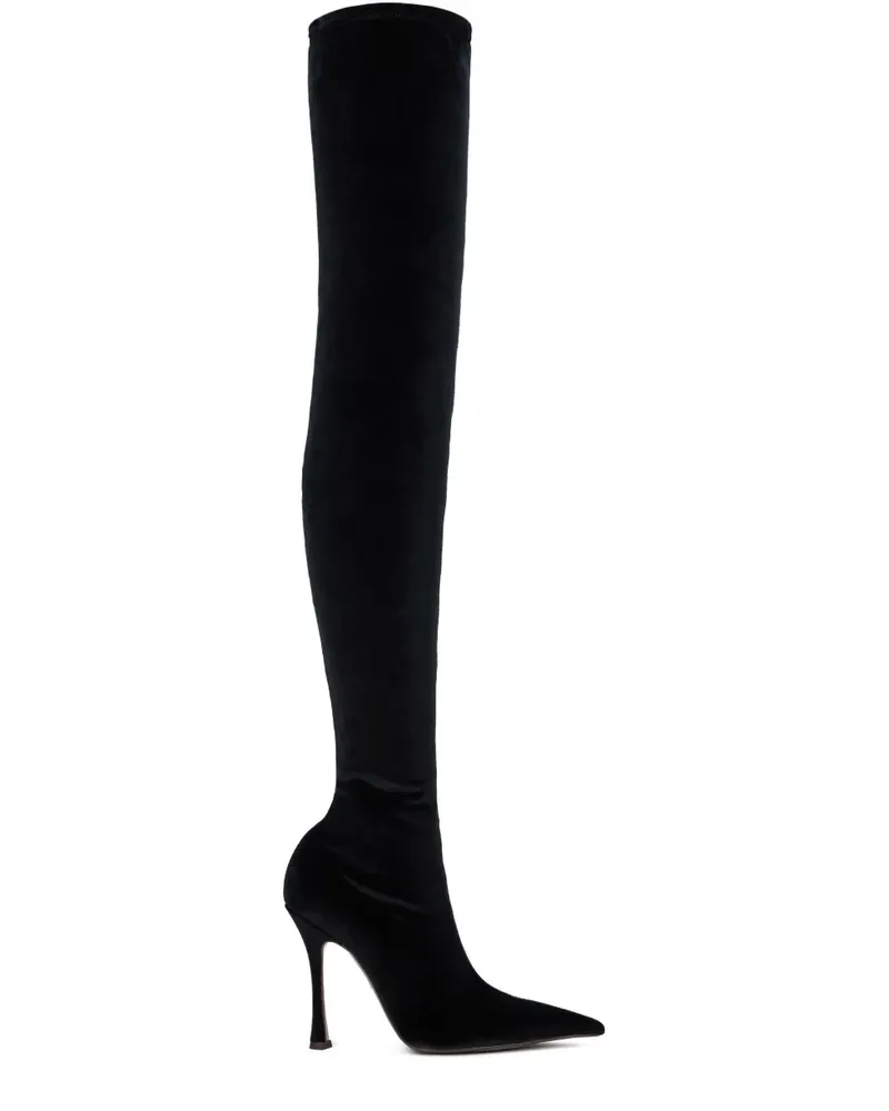 Roberto Cavalli Overknee-Stiefel aus Satin mit spitzer Kappe - Schwarz Schwarz