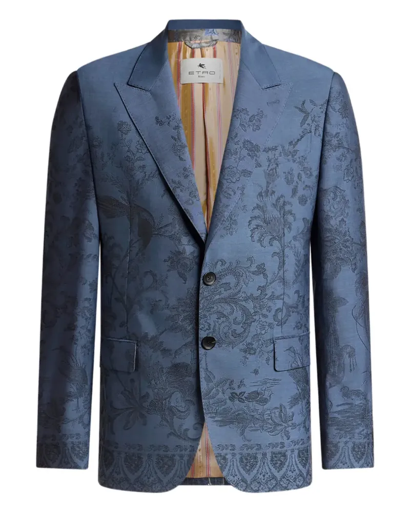 Etro Einreihige Jacke aus Woll-Jacquard mit Flora und Fauna-Motiv - Blau Blau
