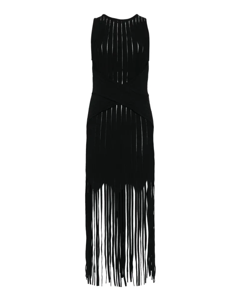 Balmain fringed-hem mini dress - Schwarz Schwarz