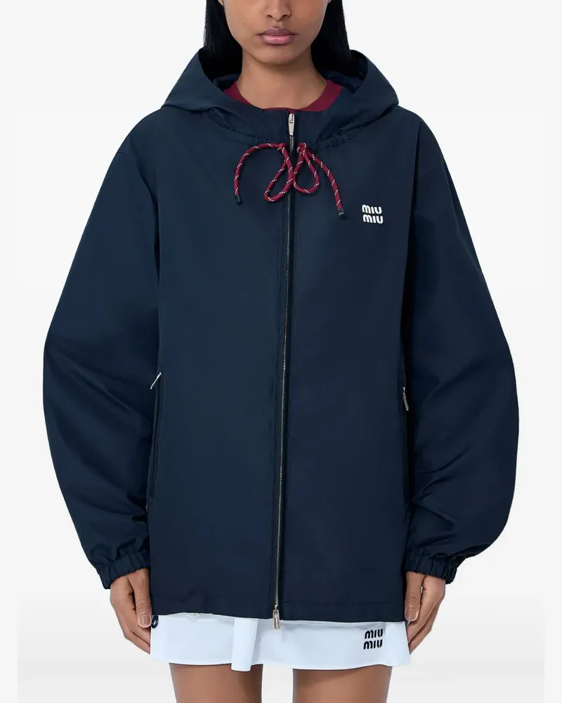 Miu Miu drawstring-hood zip-up jacket - Blau Blau