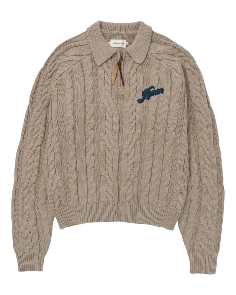 Honor The Gift Henley-Pullover mit Zopfmuster und kurzem Reißverschluss - Nude Nude
