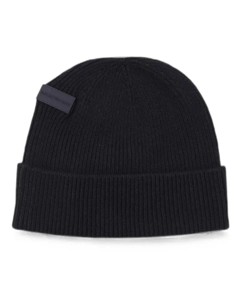 Emporio Armani ribbed-knit logo-patch beanie hat - Schwarz Schwarz