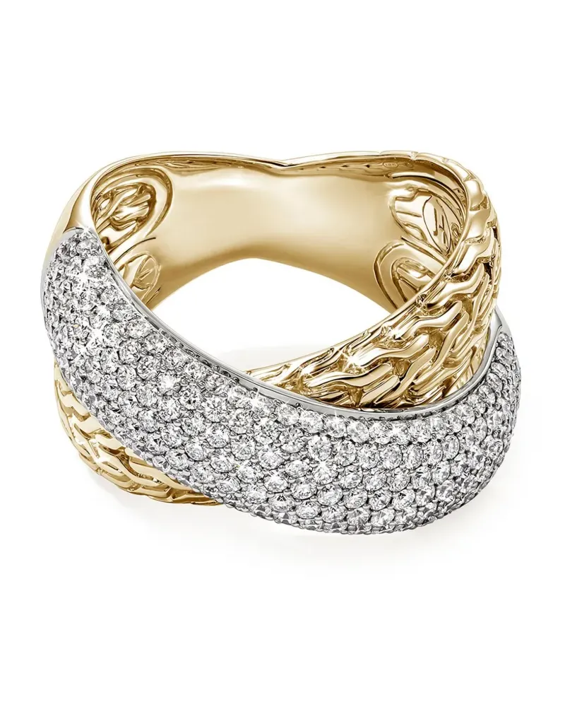 John Hardy 18kt Carved Chain Goldring mit Diamanten Gold