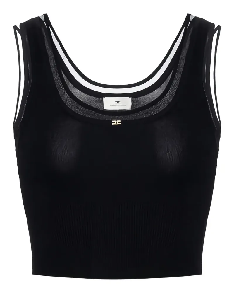 Elisabetta Franchi Geripptes Cropped-Top mit Schmuck-Logo - Schwarz Schwarz