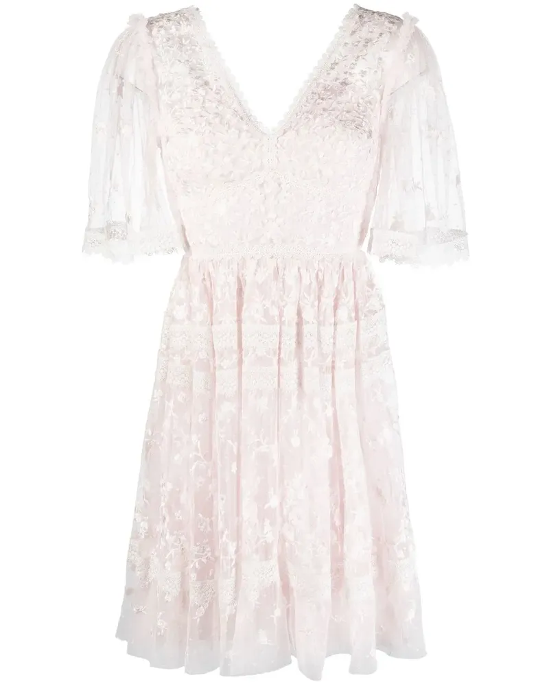 Needle & Thread Minikleid mit Blumenstickerei - Rosa Rosa