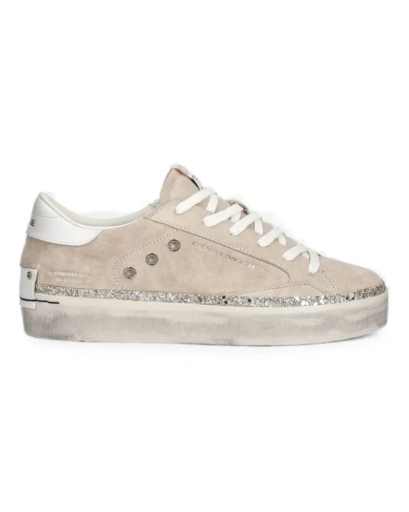Crime Distressed glitter-trim sneakers - Nude Nude