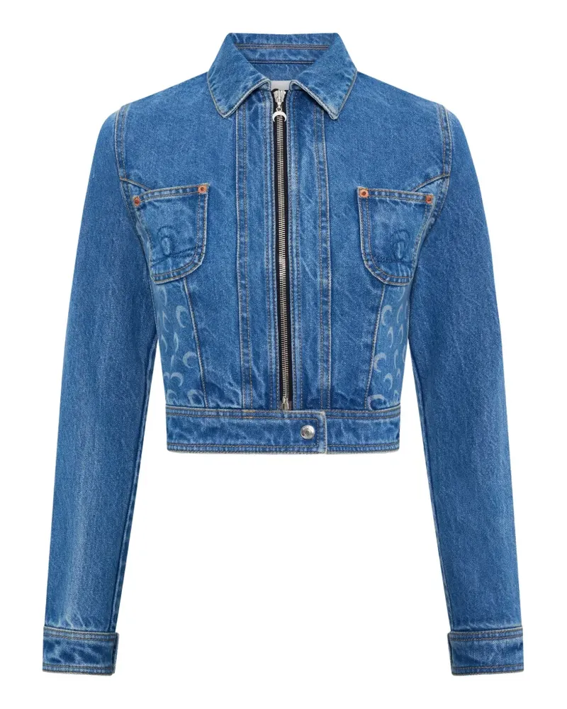 Marine Serre Moon-print cropped denim jacket - Blau Blau