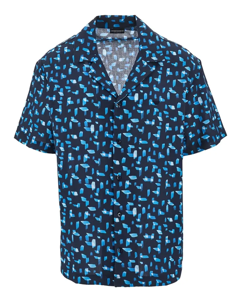 Emporio Armani abstract-print short-sleeve shirt - Blau Blau