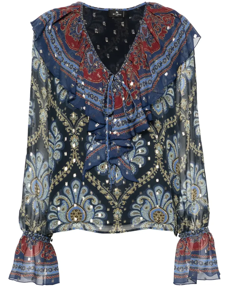 Etro Kreppbluse mit grafischem Print - Blau Blau