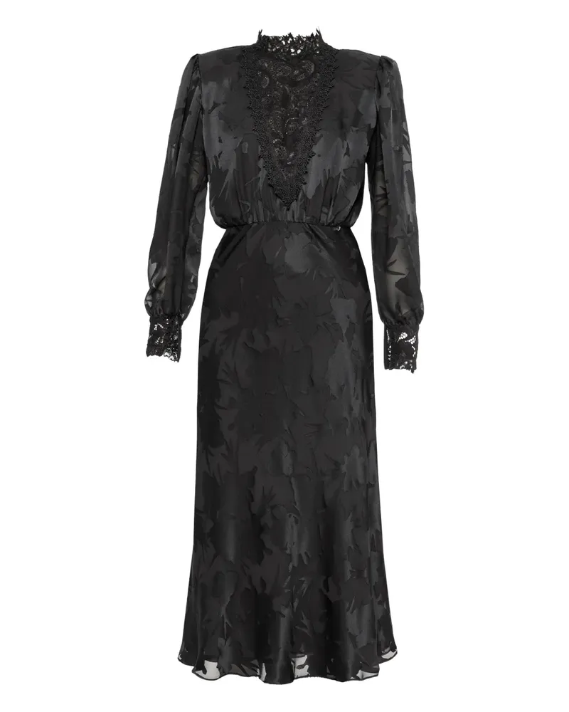 NISSA lace-trim midi dress - Schwarz Schwarz