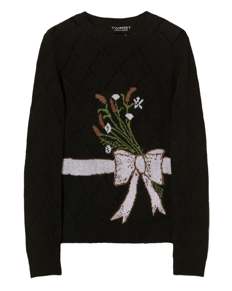 Twin-Set Pullover mit Blumenschleife - Schwarz Schwarz