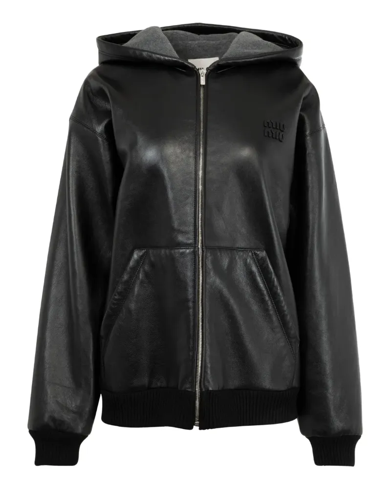 Miu Miu Lederjacke mit Kapuze - Schwarz Schwarz